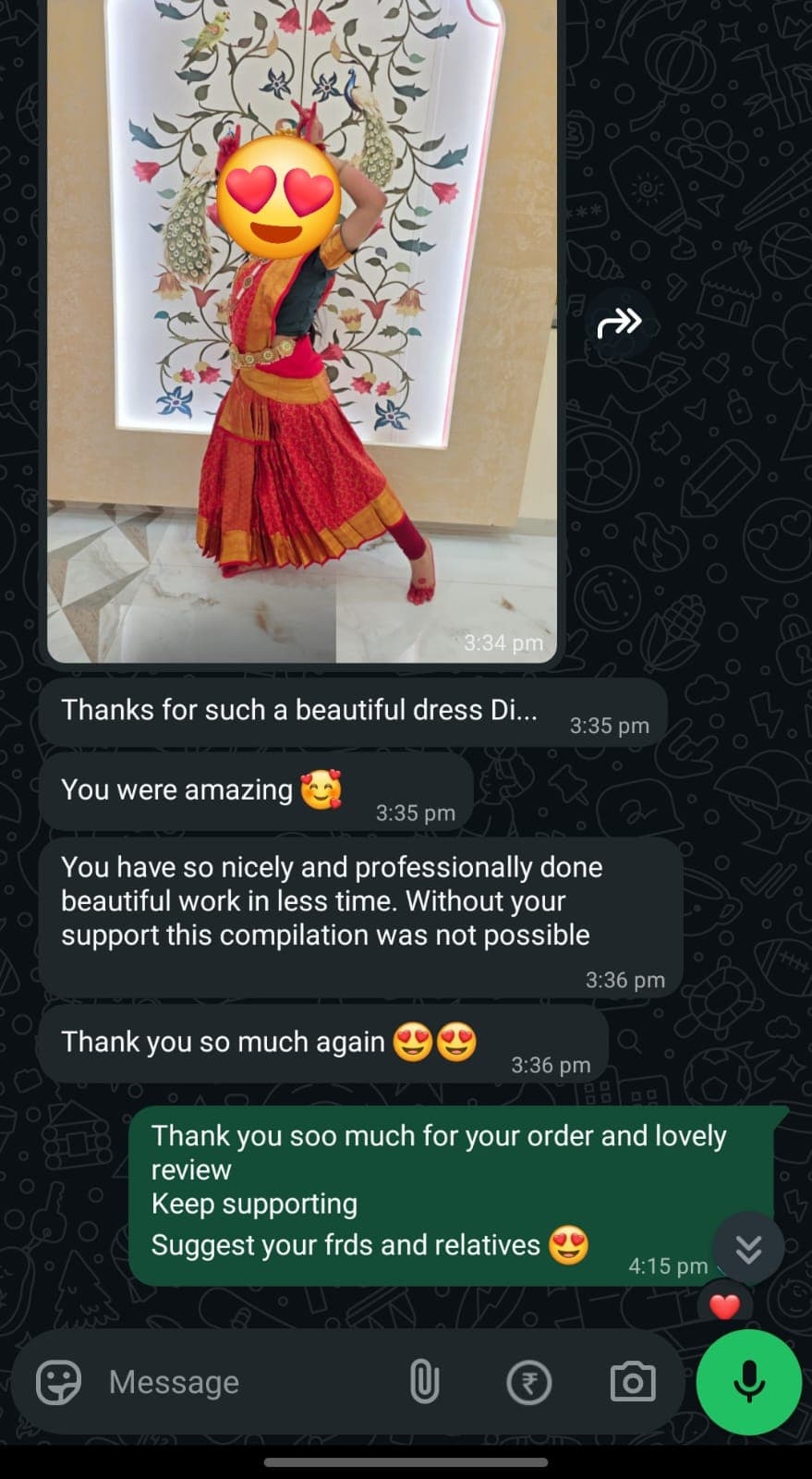 Customer feedback about dance costumes