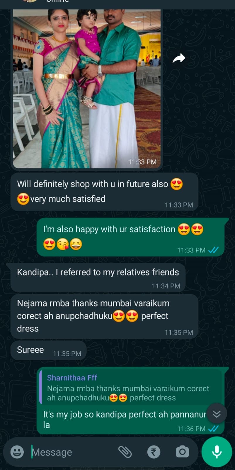 Customer feedback about stitching work