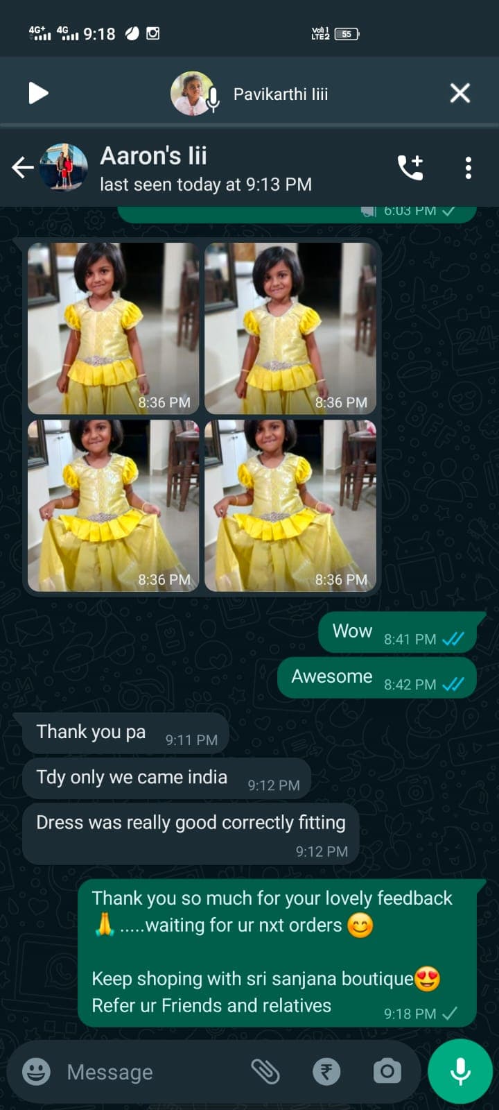 Customer feedback about dress compliment